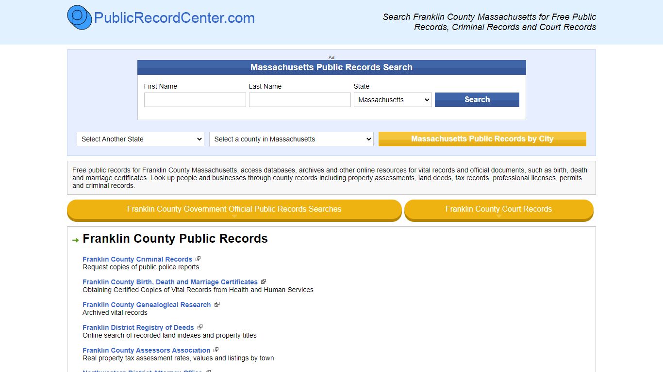 Franklin County Massachusetts Free Public Records - Court ...