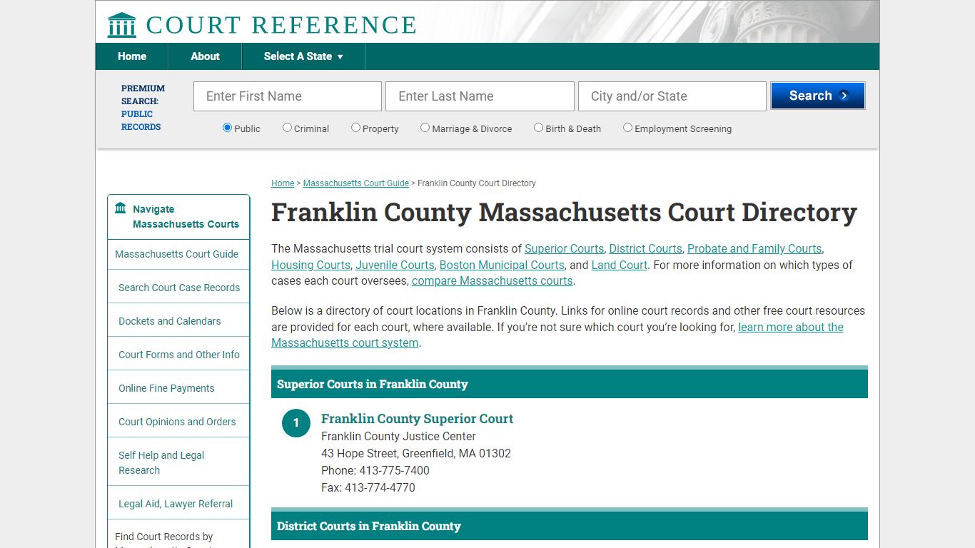 Franklin County Massachusetts Court Directory ...